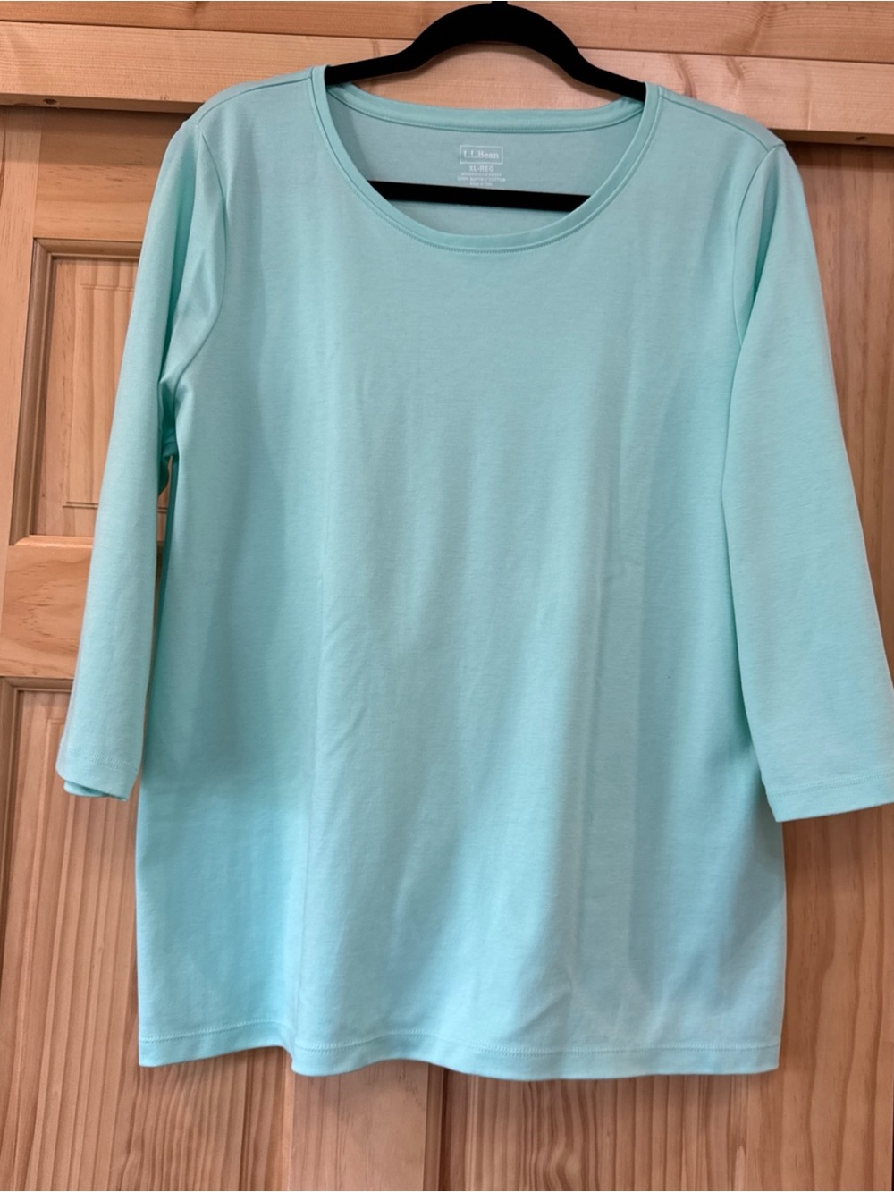 LL Bean Top Women XL Mint Green 3/4 Sleeve Scoop neck  100% Supima Cotton